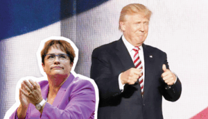 Magdalena Martullo-Blocher à gauche et Donald Trump à droite.