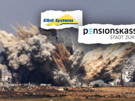 Investitionen in Elbit Systems: Stadtzürcher Pensionskasse profitiert vom Genozid in Gaza Der Rüstungskonzern Elbit Systems profitiert massgeblich vom Genozid in Gaza - trotzdem investiert die Pensionskasse der Stadt Zürich weiterhin in den Konzern. Foto: Keystone. Montage: Direkt.