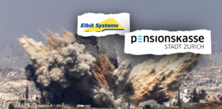 Investitionen in Elbit Systems: Stadtzürcher Pensionskasse profitiert vom Genozid in Gaza Der Rüstungskonzern Elbit Systems profitiert massgeblich vom Genozid in Gaza - trotzdem investiert die Pensionskasse der Stadt Zürich weiterhin in den Konzern. Foto: Keystone. Montage: Direkt.